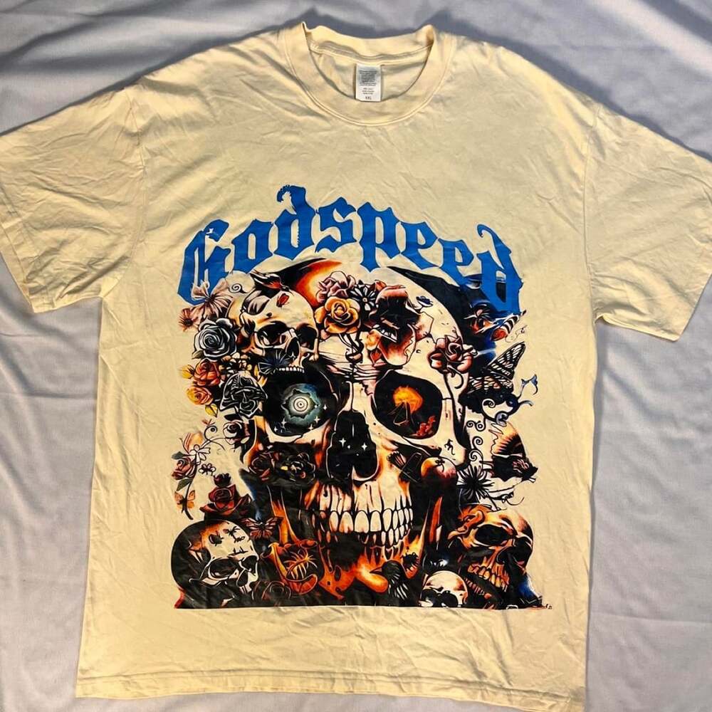 Godspeed Skull Graphic Tee Y2K Gothic Streetwear Cream XXL